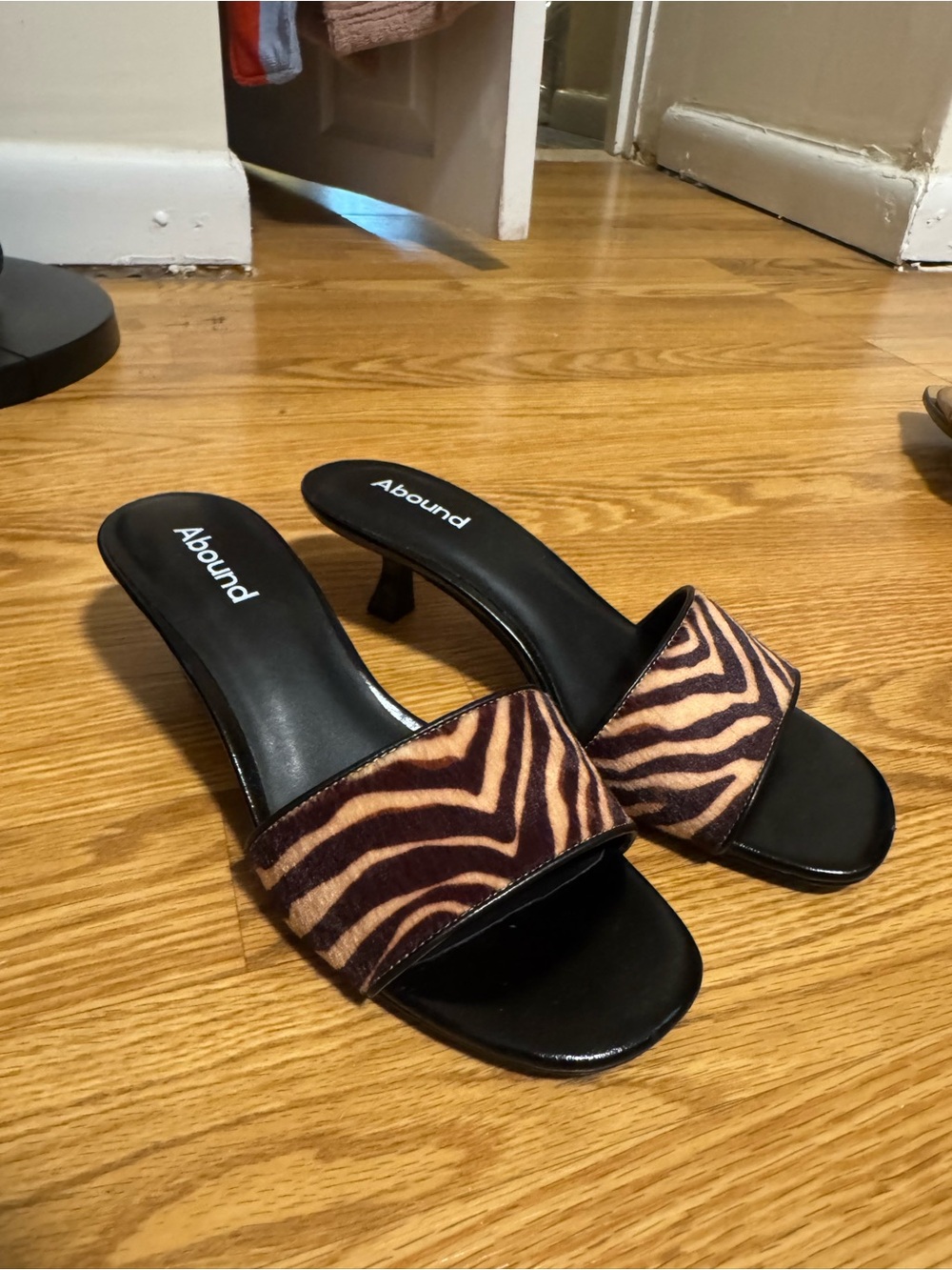 Abound Black kitten heels with Brown Zebra Strap